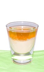 Apricot Spice - The Apricot Spice shot is made from Fultons Harvest pumpkin pie cream liqueur and apricot brandy layered in a chilled shot glass.
