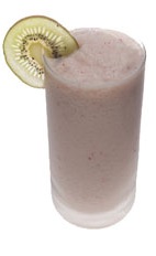 Banana Strawberry Kiwi Batida - The Banana Strawberry Kiwi Batida drink is made in a blender from Leblon Cachaca, condensed milk, strawberries, banana and kiwi, and served in a highball glass.