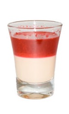 Blood Drop - The Blood Drop shot is made by layering red vokda over pumpkin pie cream liqueur in a shot glass.