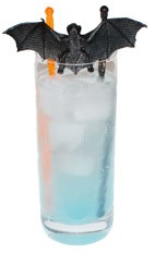 Blue Vampire - The Blue Vampire drink is made from Hpnotiq, Rum and club soda, and served in a highball glass.