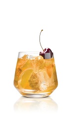 Burnt Karamel - The Burnt Karamel drink is made from Stoli Salted Karamel Vodka, brown sugar simple syrup, orange slices and bourbon-soaked cherries, and served in an old-fashioned glass.