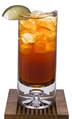 Cafe Cola - The Cafe Cola drink is made from Leblon Cachaca, cola, coffee liqueur, cranberry juice and lime juice, and served in a highball glass.