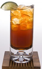Capi-Cola - The Capi-Cola drink is made from Leblon Cachaca, Coca-Cola and lime, and served in a highball glass.