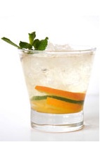 Champagnirinha - The Champagnirinha drink is made from Cachaca, champagne, simple syrup, orange, lemon and lime, and served in an old-fashioned glass.