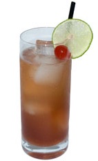 Cherry Bomb - The Cherry Bomb drink is made from cachaca, cherry liqueur, lime juice and club soda, and served in a highball glass.