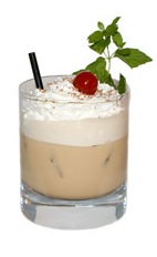 Christmas Holly - The Christmas Holly drink is made from Kahlua Peppermint Mocha, Disaronno, half-and-half and whipped cream, and served in an old-fashioned glass.