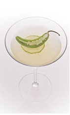 Cucumber Jalapeno - The Cucumber Jalapeno cocktail is made from cachaca, agave nectar, cucumber, lime and jalapeno, and served in a cocktail glass.