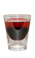 Demon Coffee - The Demon Coffee shot is made by layering red vodka over Kahlua in a chilled shot glass.