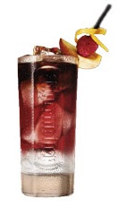 Dogmen's Revenge - The Dogmen's Revenge drink is made from peach schnapps, Jagermeister, raspberry and lemon juice, and served in a highball glass.