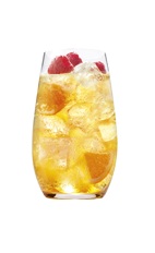 Grand O - The Grand O drink is made from Grand Marnier, orange juice, club soda and seasonal fruits, and served in a highball glass.