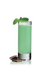 Grasshopper Shot - The Grasshopper Shot is made from Stoli vodka, green creme de menthe, creme de cacao and cream, and served in a chilled shot glass.
