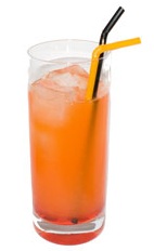 Halloween Sunset - The Halloween Sunset drink is made from light rum, tangerine juice and grenadine, and served in a highball glass.