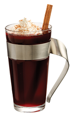 Hot PAMA Cocoa - The Hot PAMA Cocoa drink is made from PAMA Pomegranate Liqueur and hot cocoa, and served in a coffee glass.