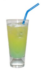 Hpnotiq High - The Hpnotiq High drink is made from Hpnotiq liqueur, gin and pineapple juice, and served in a highball glass.