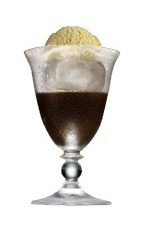 Jager Float - The Jager Float drink is made from Jagermeister, root beer and vanilla ice cream, and served in a parfait glass.