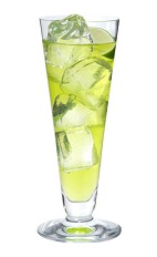 L.A. Iced Tea - The L.A. Iced Tea drink is made from Midori melon liqueur, vodka, gin, rum, triple sec, lime juice and club soda, and served in a highball glass.