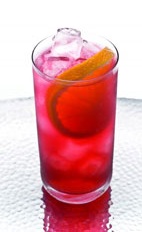 Leblon Madras - The Leblon Madras drink is made from cachaca, orange juice and cranberry juice, and served in a highball glass.