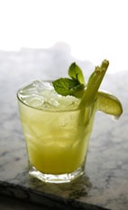 Leblon Naked Caipirinha - The Leblon Naked Caipirinha drink is made from cachaca, tonic water and lime wedges, and served in an old-fashioned glass.