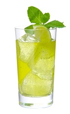 Loretto Lemonade - The Loretto Lemonade drink is made from Midori melon liqueur, bourbon, lime juice and ginger beer, and served in a highball glass.