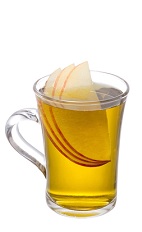 Melon Apple Toddy - The Melon Apple Toddy drink is made from Calvados, Midori melon liqueur, hot water and bitters, and served in a coffee mug or an Irish coffee glass.