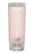 Nutty Strawberry Shot - The Nutty Strawberry shot is made from Tequila Rose, Frangelico hazelnut liqueur and triple sec, and served in a chilled shot glass.