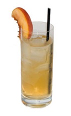 Peach Lemon Fizz - The Peach Lemon Fizz drink is made from gin, peach brandy, lemon juice and champagne, and served in a highball glass.