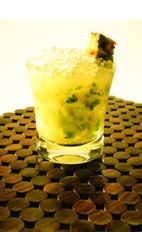 Pineapple Mint Caipirinha - The Pineapple Mint caipirinha is made from cachaca, sugar, mint leaves and pineapple, and served in an old-fashioned glass.