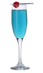 Absolut Blue Souvenir - The Absolut Blue Souvenir drink is made from vodka (Absolut), Gold Strike liqueur, blue curacao and champagne, and served in a champagne flute.