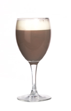 After Ski Relaxer - The After Ski Relaxer drink is made from creme de menthe, cognac and hot cocoa, and served in a white wine glass.