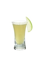 Grand Apple - The Grand Apple shot is made from Grand Marnier Rouge, apple vodka and lime mix, and served in a shot glass.