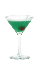 Badminton - The Badminton cocktail is made from gin, Midori Melon Liqueur, blue curacao and fresh lemon juice, and served in a cocktail glass.
