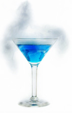 Blue Ice - The Blue Ice cocktail is made from vodka, blue curacao and lime juice, and served in a cocktail glass. To add the fog, use a little dry ice. Warning: if you use dry ice, make sure that it fully sublimates prior to drinking.
