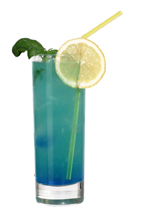 Blue Job - The Blue Job drink is made from gin, blue curacao and grapefruit juice, and served in a highball glass.