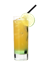 Brazilian Sunrise - The Brazilian Sunrise drink is made from vanilla vodka, Sourz Apple and orange soda, and served in a highball glass.