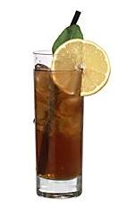 Copperhead - The Copperhead drink is made from dark rum, lemon juice and peach iced tea, and served in a highball glass.