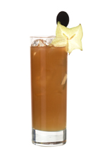 Dead Bull - The Dead Bull drink is made from Jaegermeister, Red Bull and orange juice, and served in a highball glass.