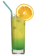 Green Orange - The Green Orange drink is made from citrus vodka (aka Absolut Citron), Pisang Ambon and orange juice, and served in a highball glass.