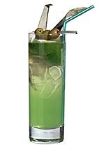 Havana Green - The Havana Green drink is made from light rum, Sourz Apple, Pisang Ambon, sour mix and tonic water, and served in a highball glass.