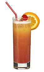 Kalis Little Pinky - The Kalis Little Pinky is a non-alcoholic drink made from orange juice, sour mix, peach syrup and grenadine, and served in a highball glass.