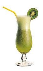 Kiwi Cooler - The Kiwi Cooler drink is made from vodka, lemon juice, Roses lime, kiwi liqueur, kiwi fruit and lemon-lime soda, and served in a hurricane glass.