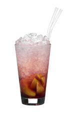 Opera Apeach - The Opera Apeach drink is made from peach vodka (aka Absolut Apeach), creme de cassis, lemon juice, sugar syrup and peaches, and served in a highball glass.