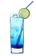 Smurf - The Smurf drink is made from strawberry vodka, blue curacao, lime juice and lemon-lime soda, and served in a highball glass.