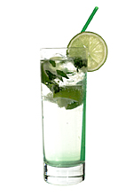 Suspicious Larsson - The Suspicious Larsson drink is made from vodka, Sourz Apple, club soda, lime and lemon balm, and served in a highball glass.