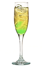 Sweet Lips - The Sweet Lips drink is made from Midori Melon Liqueur and apple cider, and served in a champagne flute.