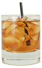 The Black Dog drink is made from Bourbon, Dry Vermouth and Blackberry Brandy, and served in an old-fashioned glass.