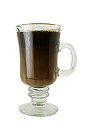The Cafe Royal drink is made from Brandy, sugar, hot black coffee and half-and-half, and served in an Irish coffee glass.