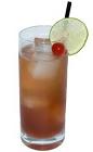 The Cherry Bomb drink is made from cachaca, cherry liqueur, lime juice and club soda, and served in a highball glass.