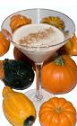 The Fall In Vermont cocktail is made from rum, Kahlua coffee liqueur, pumpkin pie cream liqueur and cinnamon, and served in a chilled cocktail glass.