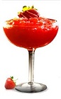The Frozen Strawberry Margarita is made from Jose Cuervo silver tequila, lime margarita mix, strawberries, sugar and crushed ice, and served in a chilled margarita glass.