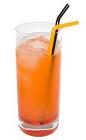 The Halloween Sunset drink is made from light rum, tangerine juice and grenadine, and served in a highball glass.